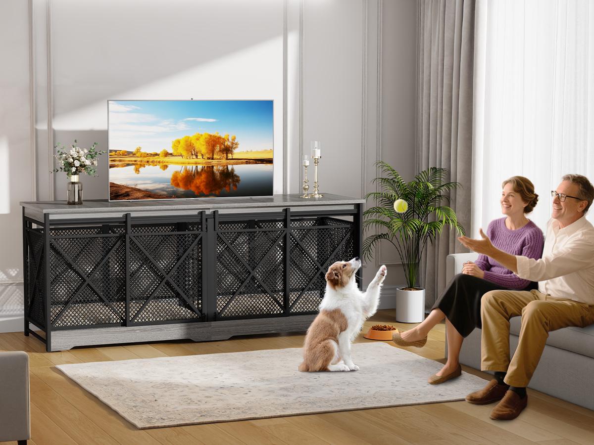 【SpringGlowUp】COZPAW 78" Dog Crate Furniture for 2 Dogs,Extra Large Breed Double Chew-Resistant Indoor Pet House,Heavy Duty Wooden XXL Large Kennel, Furniture Style XL Dog Cage, Max 300lbs Capacity (Grey)