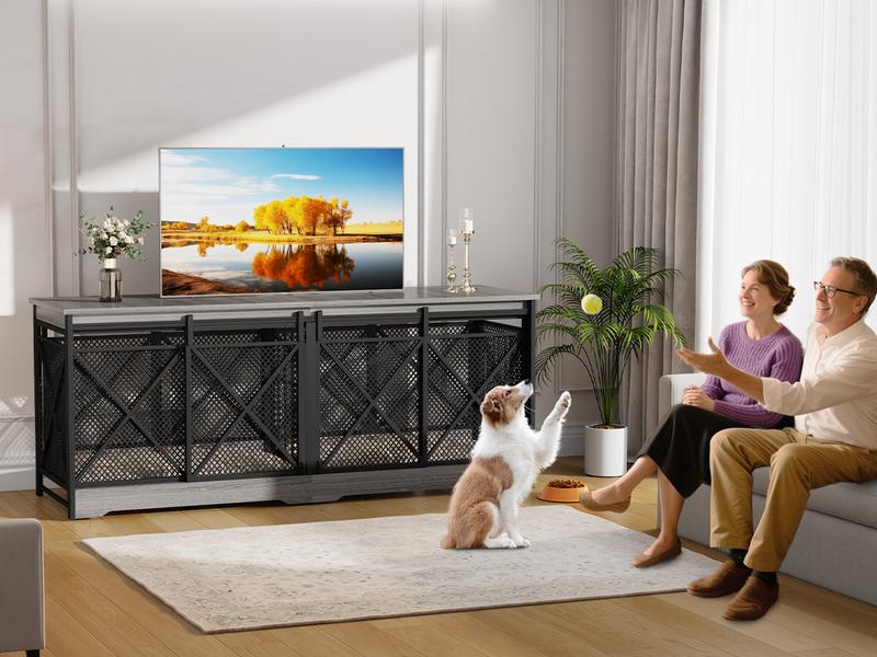 COZPAW 78" Dog Crate Furniture for 2 Dogs,Extra Large Breed Double Chew-Resistant Indoor Pet House,Heavy Duty Wooden XXL Large Kennel, Furniture Style XL Dog Cage, Max 300lbs Capacity (Grey)