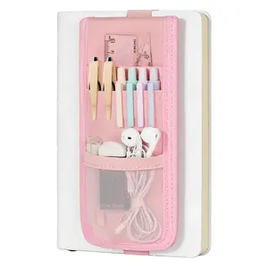 Elastic Pen Holder for Notebook, Pencil Holder wth Zipper Pocket, Adjustable Pen Pouch for Hardcover Journals, Notebooks, Planners, Binders, Pink