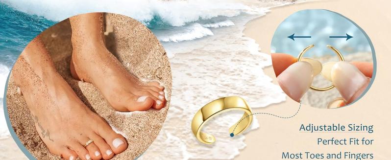 ORAZIO Gold Toe Rings for Women 14K Gold Filled Adjustable Open Band Set Include CZ Hug Rings Summer Beach Foot Jewelry