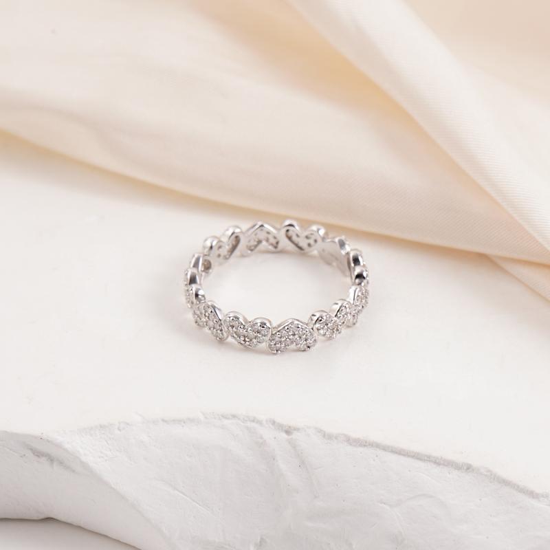 Delzzad Heart Eternity Band Ring Synthetic Moissanite Ring Jewelry S925 Perfect Birthday Engagement Wedding Anniversary Christmas Gift