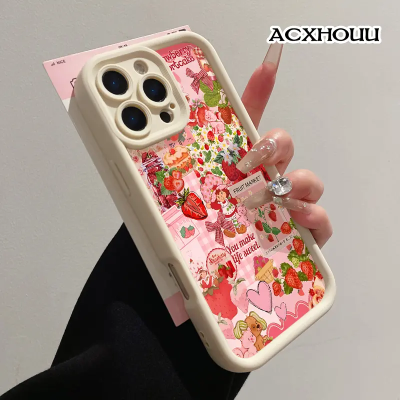 Strawberry Shortcake Collage TPU Bumper Phone Case for iPhone 17,16,15 Plus,Pro Max,14,13,12,11,XS,XR - Shockproof,Lightweight,Anti-Scratch Smartphone Protection Cover for Handheld Cellphone Devices