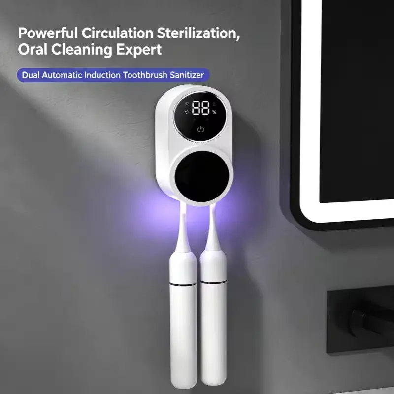 UV Compact Toothbrush Sterilizer Case - Single Unit, Mini Portable Rechargeable, Inductive Switch, Charge Display, USB Charge, Sterilizes Brush, for Travel/Home Use