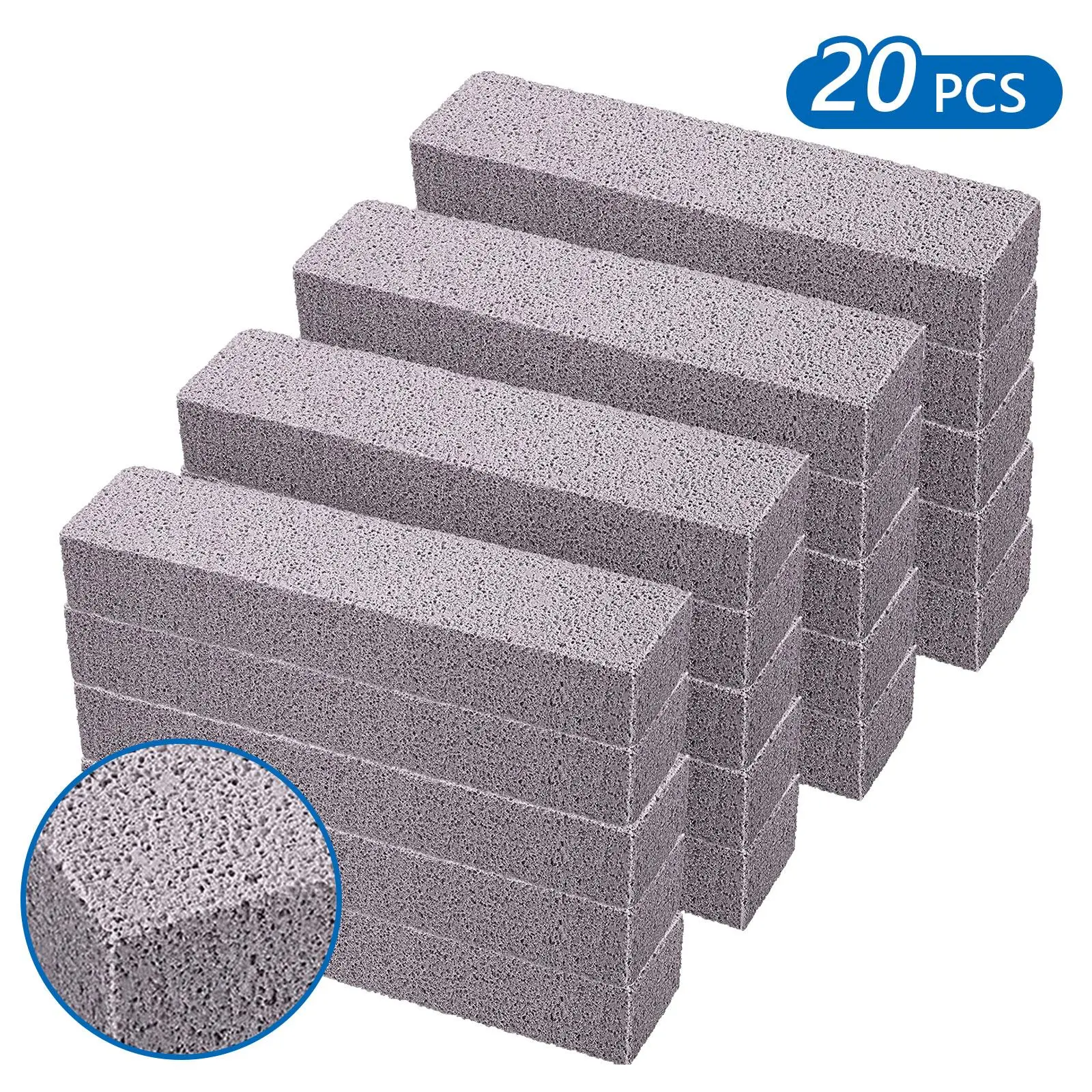 20 Pcs Reusable Abrasive Pumice Scouring Pads (5.9x1.4x0.9 in), Gray High-Density Safe Non-Toxic Home Care Supplies with Multiple Functions to Remove Residues for Kitchen Use (Sponges & Scouring Pads)