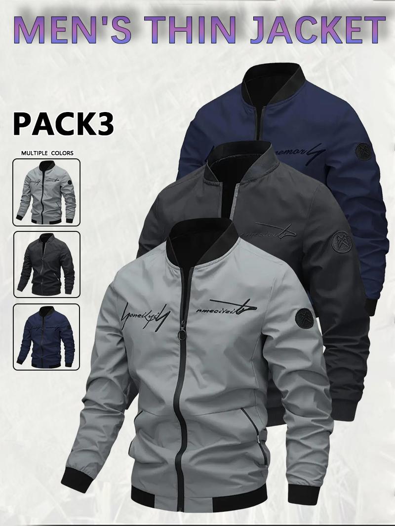 Men's Casual Windproof Jacket Outdoor Mountaineering Camping Polyester Personalized Letter Embroidered Pilot Jacket Beige Grey Qh Long Sleeve Zippers