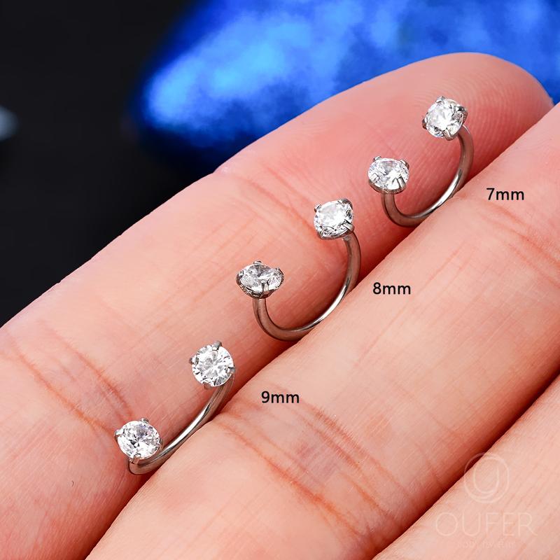 Oufer 20G Horseshoe CZ Nostril Nose Hoop Cartilage Lobe Piercing Ring 316L Stainless Steel Unisex Body Jewelry with Free Ball Crabber