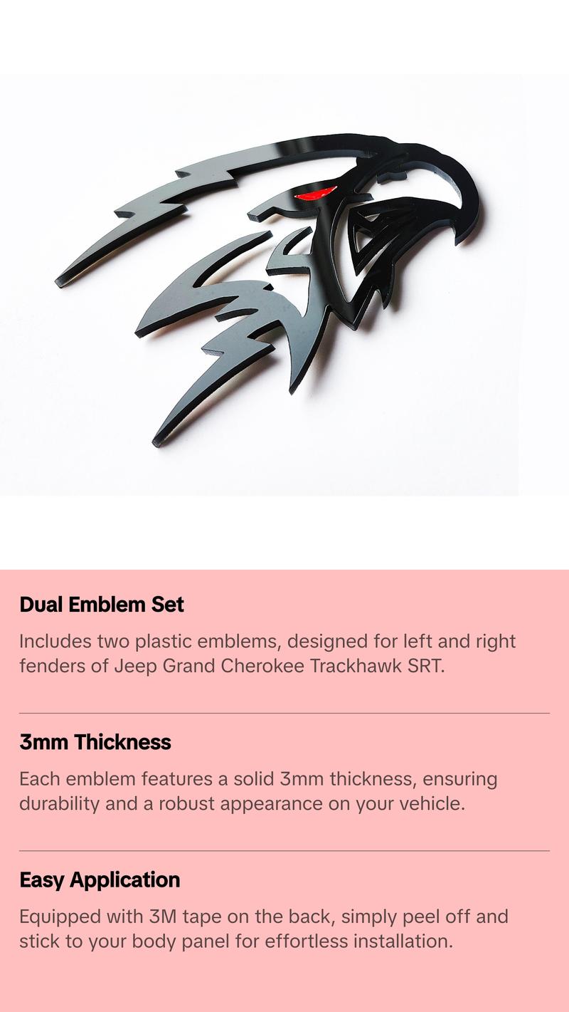 2x Hawk Bird Hellhawk Redeye Emblem Logo for Grand Cherokee  Jeep Trackhawk SRT