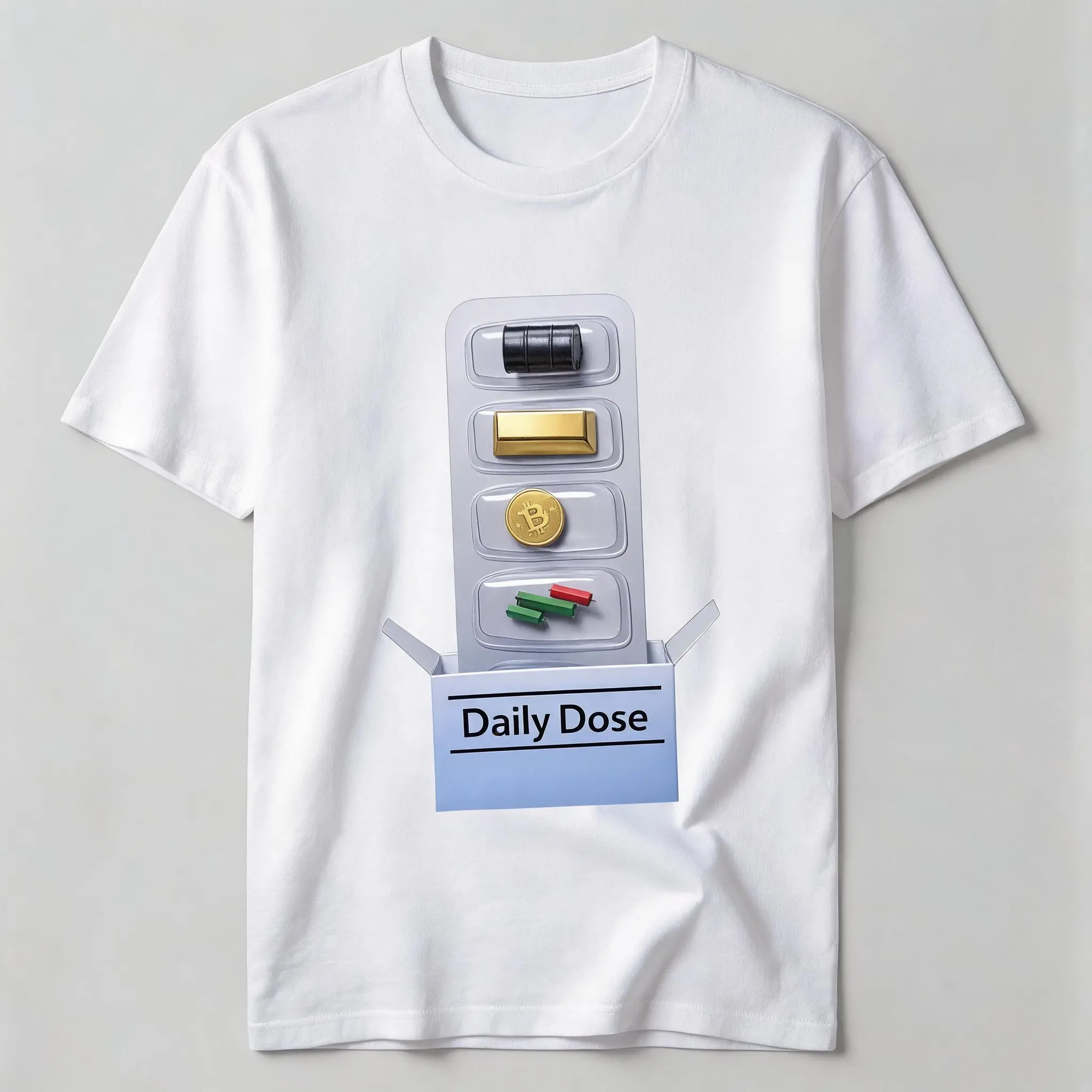 Crypto Daily Dose T-Shirt Bitcoin Gold Bar Stock Market Investor Funny Graphic Tee Men Casual Short Sleeve Shirt