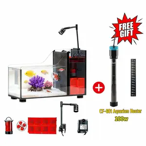 Chefoo Zero Maintenance Desktop Aquarium with Bio Filter & LED Light 2gal - Classic Stream-Style Water Design & Advanced Ceramic Filtration