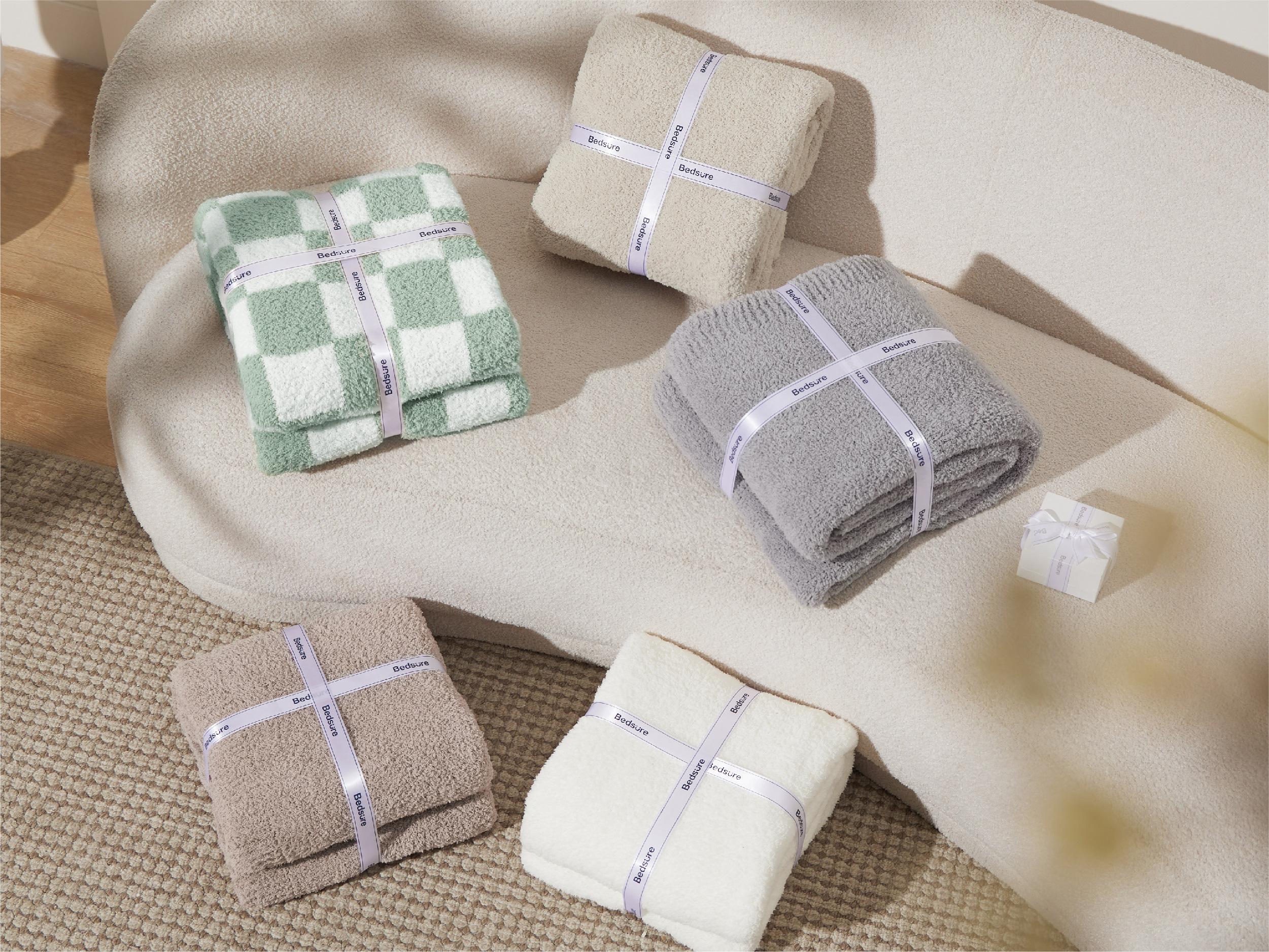 Bedsure Checkered Blanket for Couch - Super Soft, Cozy & Warm Knit Blanket, Breathable, Lightweight & Fluffy for Bed & Sofa, Checkered Camel