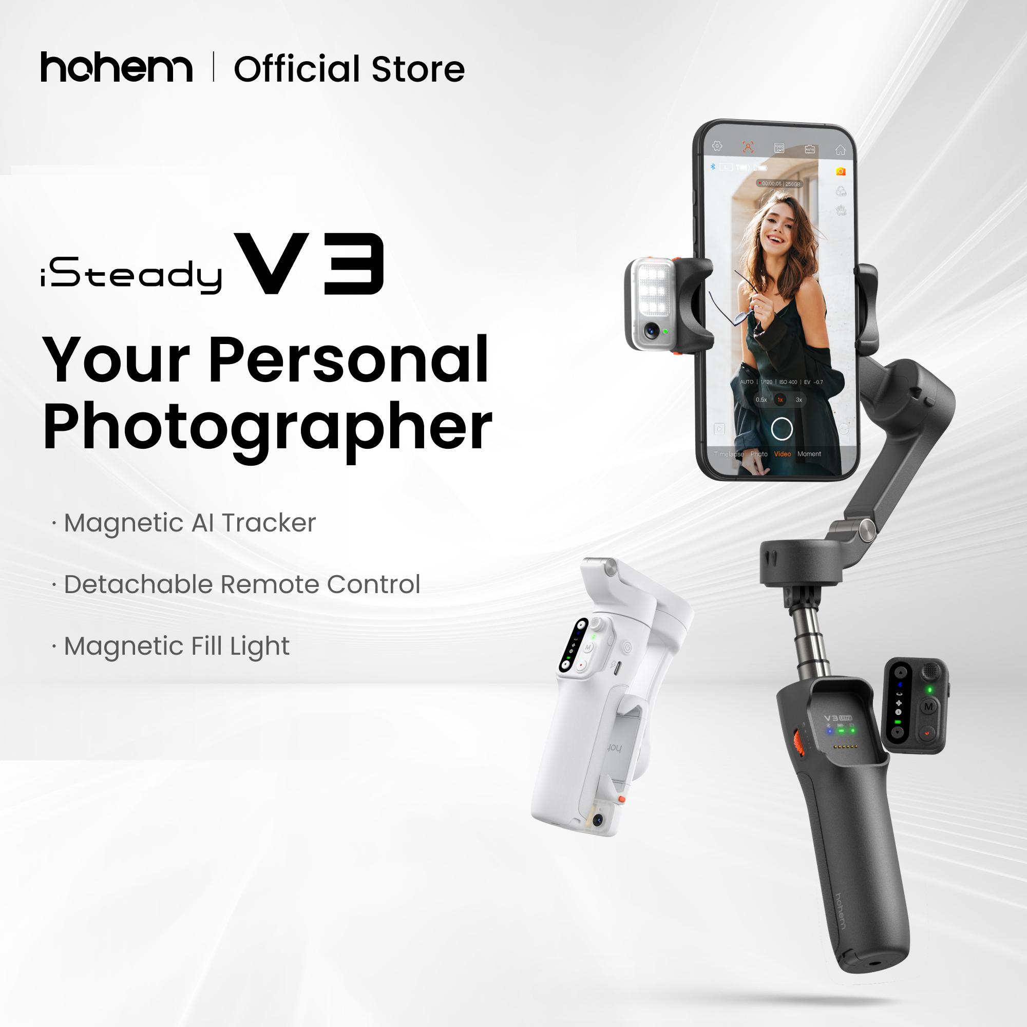 Hohem iSteady V3 Gimbal Stabilizer for Smartphone, 3-Axis Phone Gimbal, Magnetic AI Tracker, Built-in Extendable Rod & Tripod, Detachable Remote Control,selfiestick，autotracking tripod，Phone Accessories，Cellphone Smartphone  for Travel, Vlog, TikTok