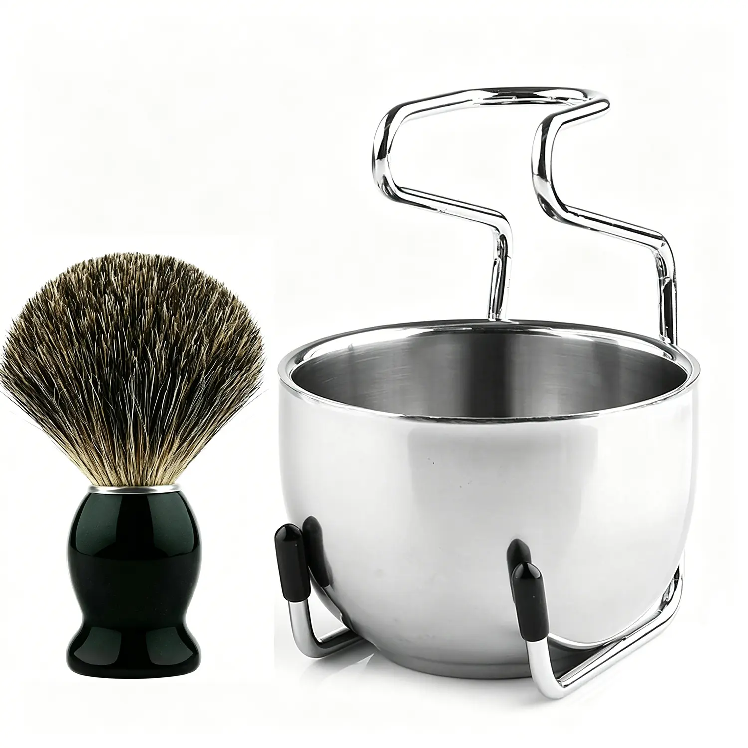 Shaving Brush, 3 In 1 Shaving Brush Set Includes Stainless Steel Shaving Stand and Bowl, Synthetic Badger Hair Shave Brush for Men's Shave Gift