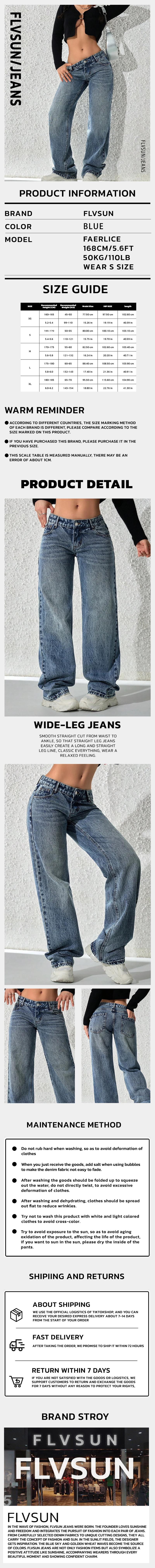 Flvsun-Women Y2k Low Rise Baggy Jeans Loose Fit Boyfriend Straight Wide Leg Jeans Trendy Stretch Long Denim Pants