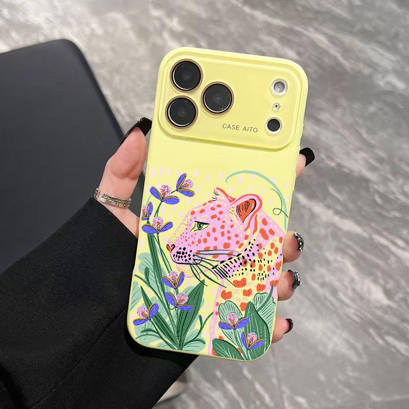 Pink Leopard Art Case for iPhone 17 Pro Max 17Air 17 16E 16 15 14 13 12, Ultra Skin-Friendly TPU, All-Inclusive Glass Lens Protection, Aesthetic Leopard Print Gift, Dopamine Ins Style Solid Color Cover, Shockproof Slim Case, Lens Window Design