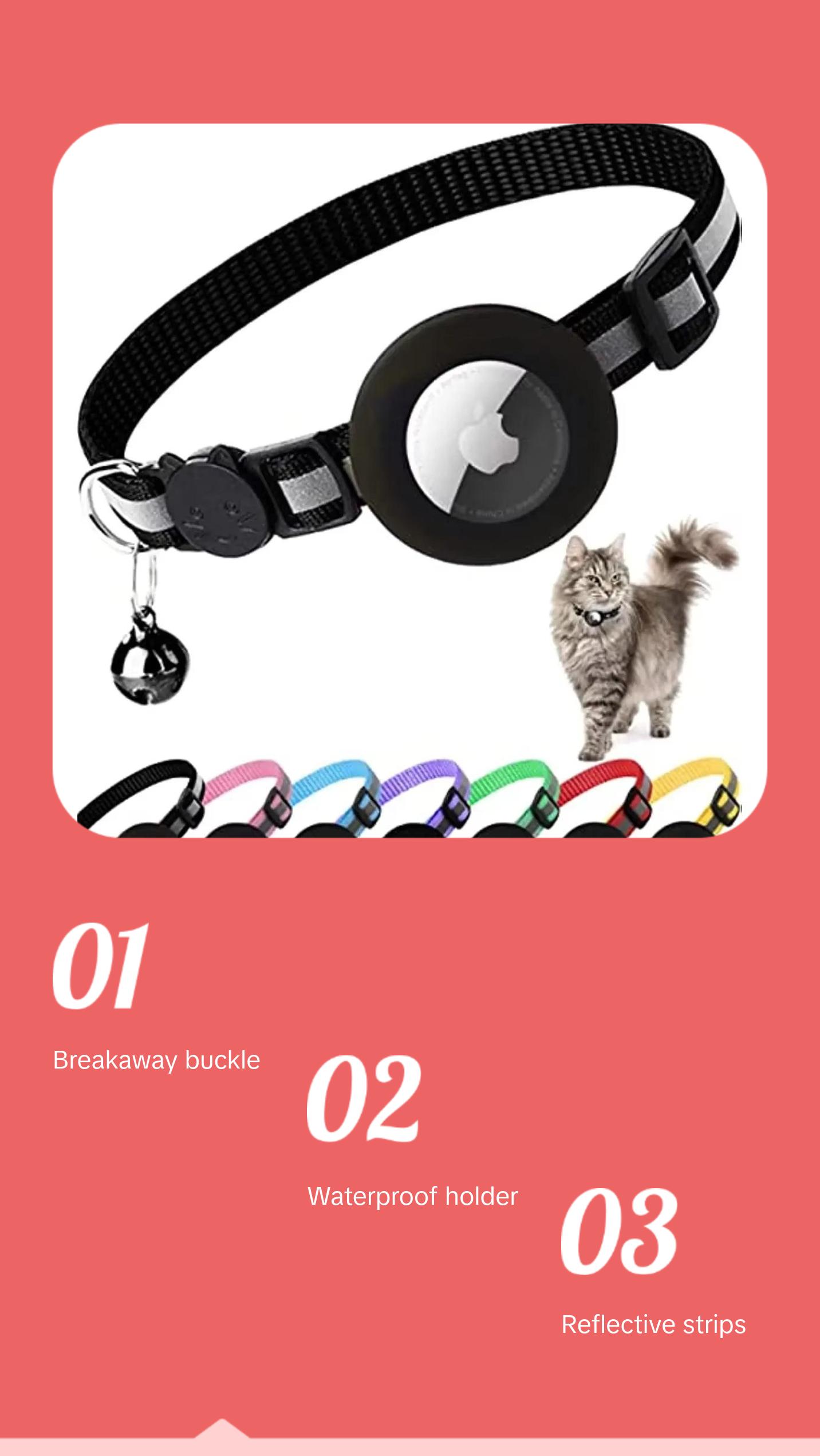 ATUBAN Airtag Cat Collar Breakaway, Reflective Kitten Collar with Apple Air Tag Holder and Bell for Girl Boy Cats, 0.4 Inches