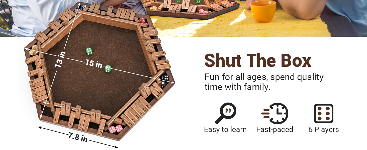 Ropoda Shut The Box Game, Upgraded 1-6 Player Shut The Box for Adult and Kids, Wooden Dice Game -Addition Training, Fun for Family Game Night, Summer Turn Up & Father's Day Deal