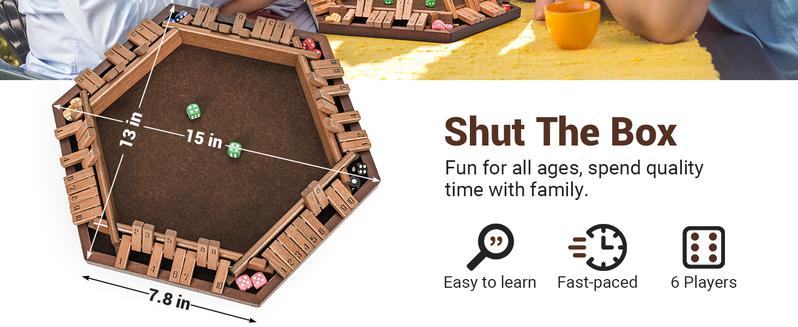 Ropoda Shut The Box Game, Upgraded 1-6 Player Shut The Box for Adult and Kids, Wooden Dice Game -Addition Training, Fun for Family Game Night, Summer Turn Up & Father's Day Deal