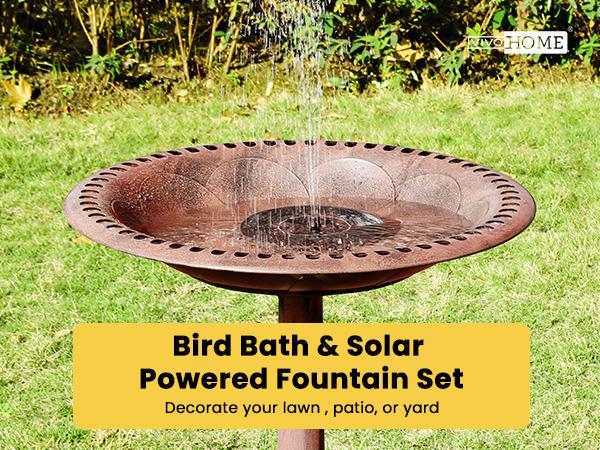 VIVOHOME Polyresin Antique Outdoor Golden Garden Bird Bath & Solar Powered Round Pond Fountain Combo Set 20-inch Diameter Durable Material Easy Assembly VIVOHOME Polyresin Antique Outdoor Golden Garden Bird Bath & Solar Powered Round Pond Fountain Combo Set 20-inch Diameter Durable Material Easy Assembly