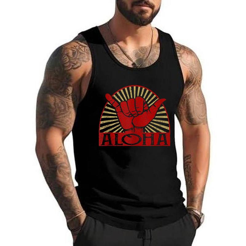 Style A 706 Aloha Hawaiian Hawaii Vintage Distressed Shaka Surfer Tank Top , Summer Gym Muscle Sleeveless, Casual Knitted Slim Fit Beach Tank top Fabric Menswear