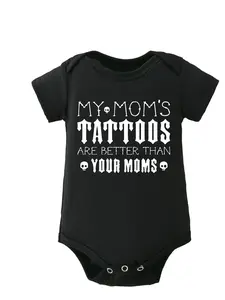 "My Mom's Tattoos Are Better Than Your Moms" Baby Bodysuit Punk Skull Graphic Short Sleeve Cotton Romper for Newborns