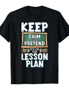 Funny Teacher T-Shirt for Educators Keep It On The Lesson Plan Graphic with Books & Pencils Design, Soft Retro Unisex Short Sleeve Tee, Pilling Durable Print, Casual Comfort Fit for Men & Women, All-season, Vintage Style