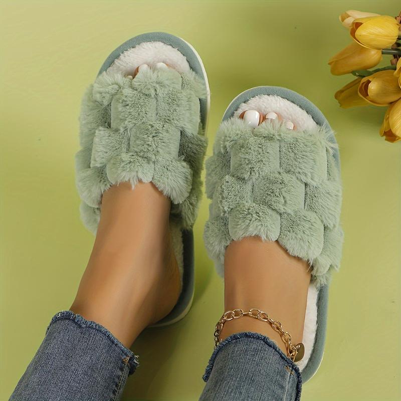 Fuzzy Open Toe Slippers for Women Indoor Cozy Memory Foam Slip On House Slides Shoes Gifts for Womens Her Mom