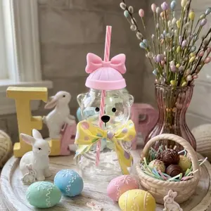 Glass Bear Mug with Bow Hat