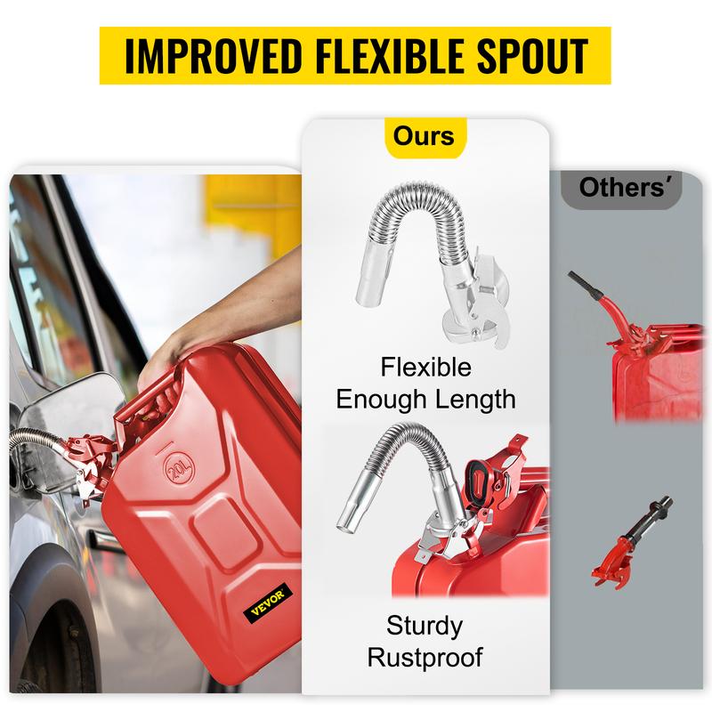 VEVOR Jerry Fuel Can, Various specifications, 5.3 Gallon / 20 L Portable Jerry Gas Can with Flexible Spout System, Rustproof ＆ Heat-resistant Steel Fuel Tank for Cars Trucks Equipment, Red， Authentic NATO Jerry Can