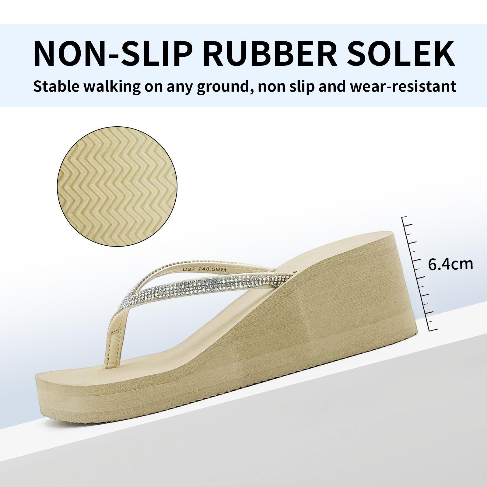 Lumubby Sparkly Rhinestone Wedge Heel Thong Sandals 8cm Platform Flip Flops Comfortable Casual Shoes for Summer Women's Y2K Inspired White Sandals