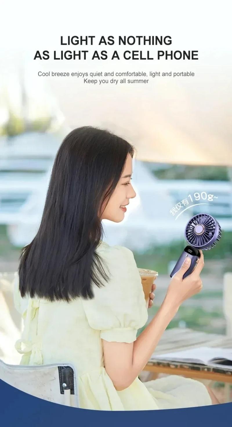 USB Rechargeable Handheld Portable Fan with Phone Holder for iPhone Android Mobile Phone, Cooling Fan with Digital Display, Portable Mini Fan, 90 °   Ajustable Handheld Fan for Outdoor Sports