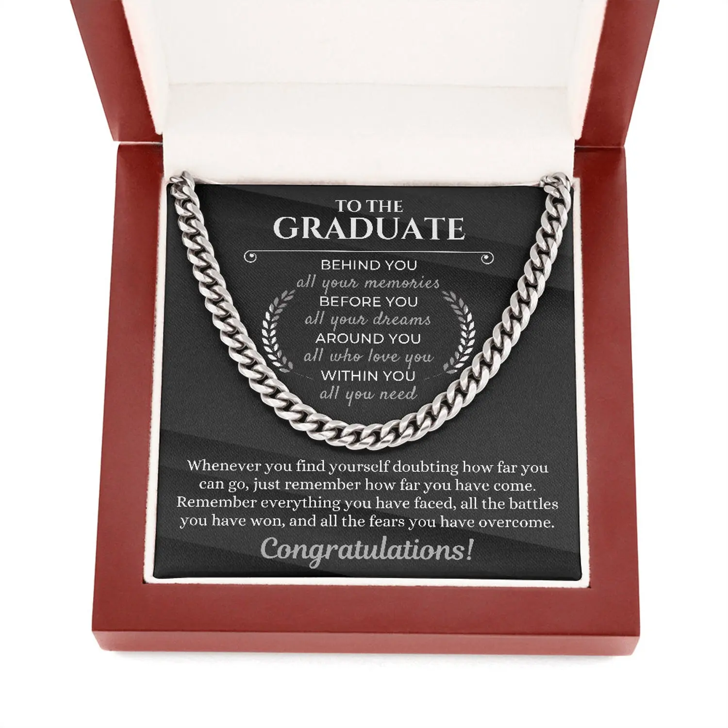 Men's Stainless Steel Cuban Link Chain Necklace - Adjustable Length, Casual Wear, Complimentary Soft-Touch Message Card Box, Graduation Gift for Him, Unisex Statement Necklace, Chain & Link Design, Led Spotlight Box