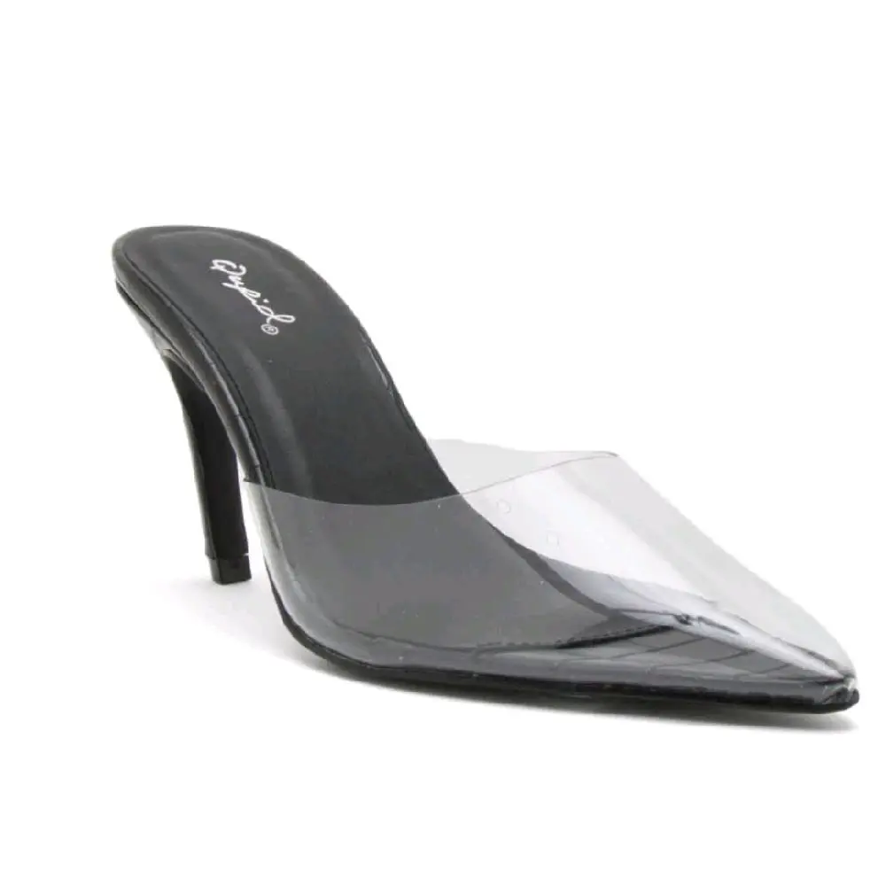 Clear Pointed-Toe Mule Heels