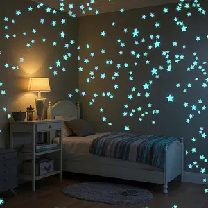100 Pcs Colorful Glow in The Dark Luminous Stars Fluorescent Noctilucent Plastic Wall Stickers Murals Decals Kids' and Baby Wall Stickers for Home Art Decor Kids Bedroom Room Decorations, Multicolor