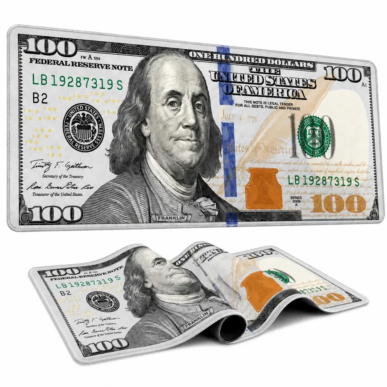 $100 Bill Design Large Gaming Mouse Pad - 31.5"x11.8" Waterproof PU Leather, Non-Slip Stitched-Edge Desk Protector, PC Office Accessories, Dorm Room Gamer Stuff with Bold Print, Unique Look