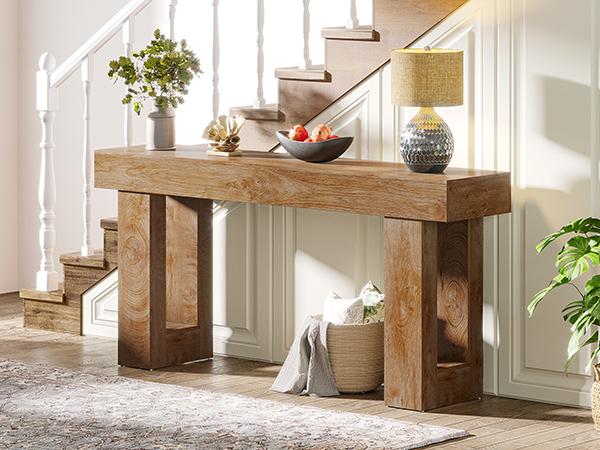 【Live Only】Tribesigns Farmhouse Console Table 63-Inch Long Narrow Sofa Table Behind The Couch Wooden Rectangular Entryway Table for Entrance Hallway Living Room Natural Finish - Interior Decor