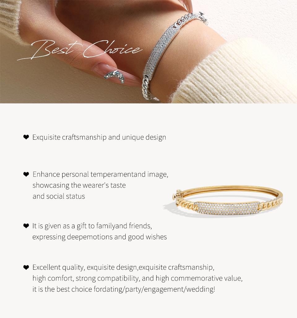 ATTAGEMS Special Design Fashion Bracelet Round Cut Lab-Created Moissanite Bracelet Hypoallergenic Everyday Daily Wear Engagement Exquisite Jewelry Holiday Gift B070 SpringStatements
