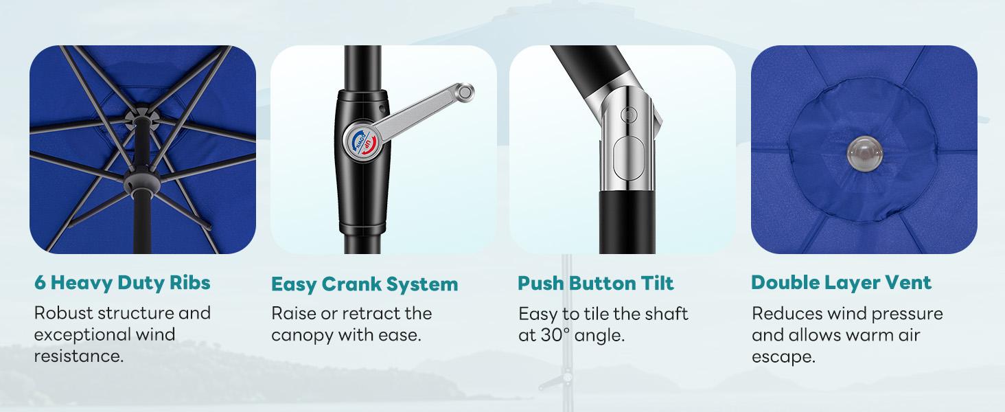 7.5ft Patio Umbrella with Tilt and Crank Button & 8 Sturdy Ribs Waterproof, Patio Table Umbrella Perfect for Poolside, Terrace, Beach and Outdoor Restaurant 7.5ft Patio Umbrella with Tilt and Crank Button & 8 Sturdy Ribs Waterproof, Patio Table Umbrella Perfect for Poolside, Terrace, Beach and Outdoor Restaurant