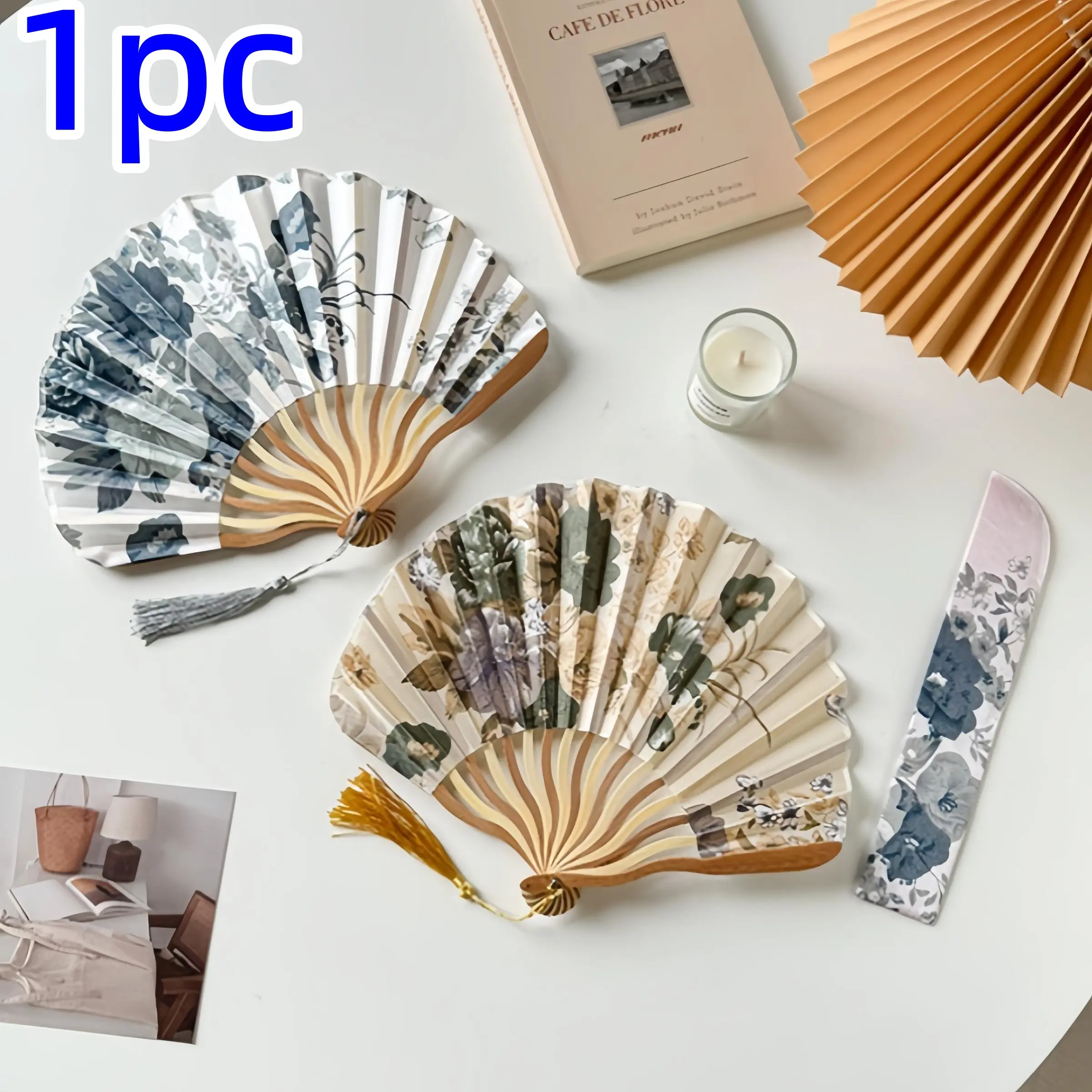 Vintage Chinese Ink Painting Folding Fan with Elegant Tassel, Portable Handheld Traditional Accessory for Men and Women, Comes with Fan Sleeve, Decorative Decoration, Gifts, Art, Decoration Items, Decorating