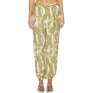 Scarlett Poppies Tibet Paisley Trouser in Papyrus & Kombu Green