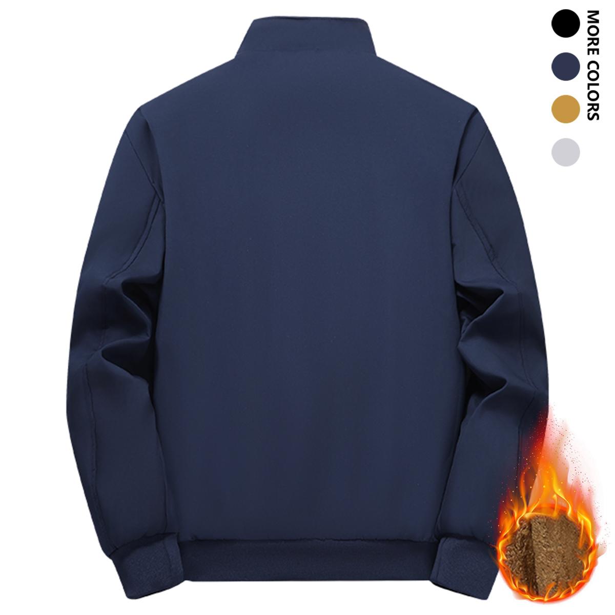 Men's Solid Color Zip Up Hooded Warm Fleece Lined Jacket, Regular Fit Casual Long Sleeve Front Zipper Coat, Suitable for Autumn and Winter, Men's Everyday Wear, Newly Designed Short Fleece Jacket for Autumn and Winter, Warm and Stylish Stand Collar Trendy