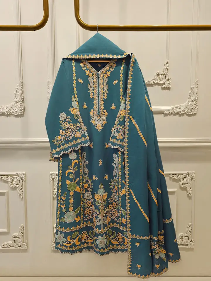 Aghanoor 3 Piece - Embroidered Khaddar Suit Bust Size 40 inch