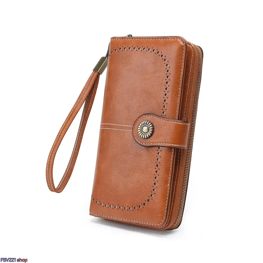 Vintage Style Clutchbag with Waxed Finish, Large Capacity Long Organizer Purse with Detachable Strap, Pu Leather Purse, Wallet, Wristlet, Female, Pu Material, Retro Look, Snap Closure, High-Capacity, Zipper Wristlet Purse campingessentials