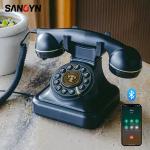 Sangyn Bluetooth Retro Phone with Speakerphone, Landline Telephone, Home Phone with USB Rechargeable Power, Hands-Free Calling & Music Playback, Black gnarly speaker big john system bluetooth drain Multifunctional Portable puff muffs headphones