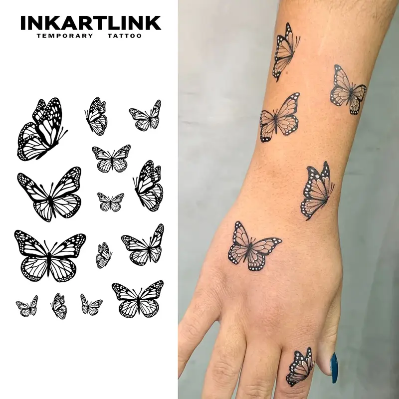 INKARTLINK Tattoo Tech, 2 Sheets Semi-Permanent Temporary Tattoos,Butterfly Series , Adult Art Design,Lasts 1-2 Weeks, Waterproof, Realistic Look, No Adhesive, No Reflection,For Man And Woman,Ideal for Swimming, Party