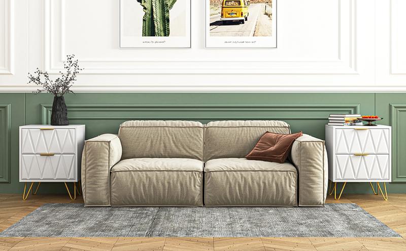 2pcs Nightstand Modern Bedside Table with 2 Drawers & Gold Metal Legs, Simple and Elegant Bedside Table,Night Stand Metal Legs for Bedroom Living Room