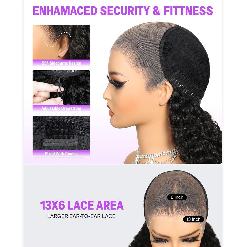 [28" Only for 95$]Body Wave 13X6 Drawstring Glueless Wig Human Hair Brazilian 13x4 Transparent Lace Frontal Human Hair Wig 6x4 Wear Go Pre Cut Lace Closure Wig Preplucked Hairline Natural Black Beauty Sponges Beauty Products