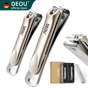 DEOU 3-in-1 Professional Men's Nail Clipper Set Stainless Steel Medium & Flat-Edge Clippers with Built-in Nail File Champagne-Colored Tools Gift-Packaged for Home Travel Use