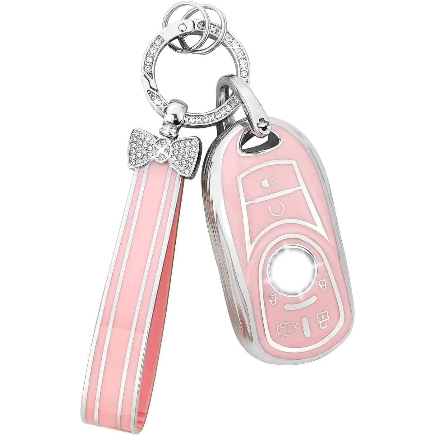 Women's Waterproof 6 Button Fit Car Key Fob Cover for Buick Encore GX, Envision, Enclave, Lacrosse, Regal TourX - TPU+Crystal Soft Full Case Shell with Bling Keychain, Anti-Scratch Key Protection Accessory (Includes Screwdriver, Blush Pink), Fade Resistan