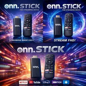onn. stick A compact streaming device with a clean, modern design. Includes an ergonomic remote control and a portable form factor for a simple and convenient experience. Supports Full HD resolution and is easy to set up on any display with an HDMI port.