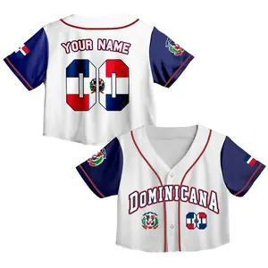 Dominican Republic Baseball Jersey Crop Top – Personalized Name & Number, World Game Day Fan Jersey for Women